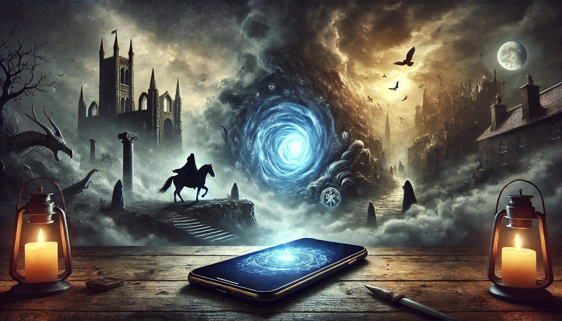 Man On A Horse Riding Into A Portal
