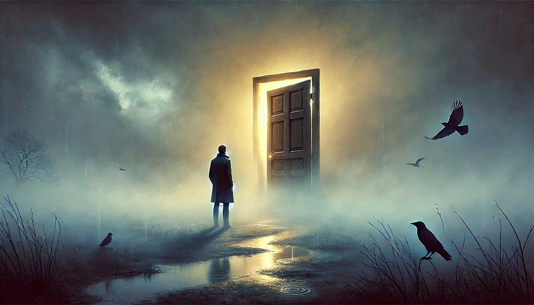 Man Looking At A Mysterious Door