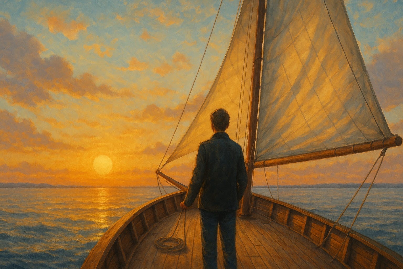 Man On A Boat Looking At The Sunset